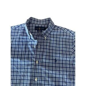 Ralph Lauren Polo Shirt‎ Mens Medium Blue Pony Button Up Cotton Classic Men